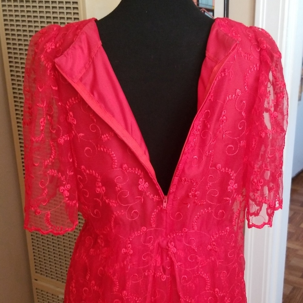 VTG Handmade 60s/70s Boho Red Chiffon Dress - Picture 7 of 8